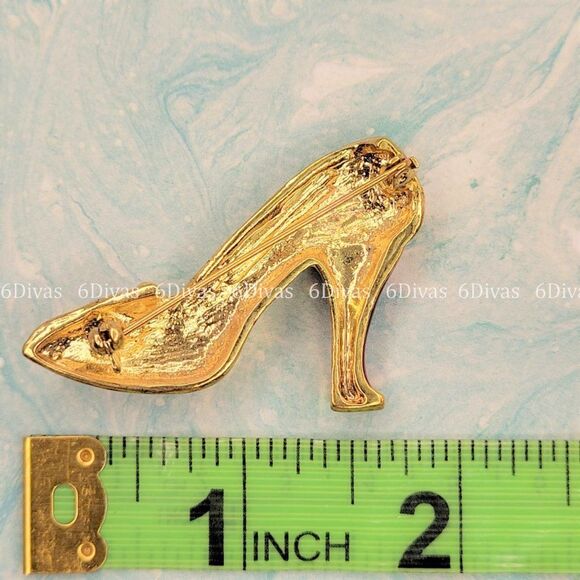 RED and Gold Stiletto Heel Shoe Brooch - Picture 7 of 8
